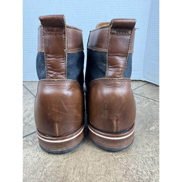 HELM Sam Lace Up Dress Boots Brown Horween Leather Blue Denim Size 11D USA Made - Picture 5 of 11